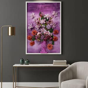 Citrus Zest Bouquet: Hand-Sculpted 3D High-Relief Floral Art (24x36")