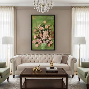 Emerald Blush Bouquet: Hand-Sculpted 3D High-Relief Floral Art (24x36")