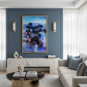 Twilight Indigo Bloom: Hand-Sculpted 3D High-Relief Floral Art (24x36")