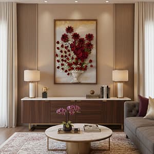 The Cascading Crimson Heart: Hand-Sculpted 3D High-Relief Floral Art (24x36")