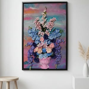 Cotton Candy Serenade: Hand-Sculpted 3D High-Relief Floral Art (24x36")