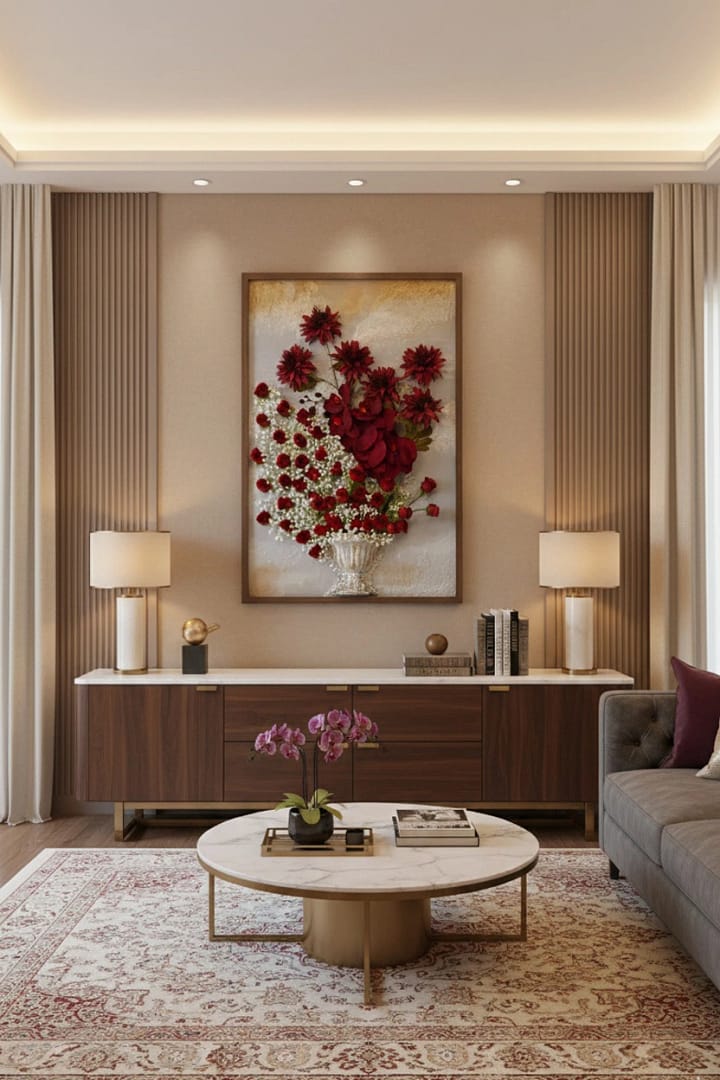 The Cascading Crimson Heart: Hand-Sculpted 3D High-Relief Floral Art (24x36")