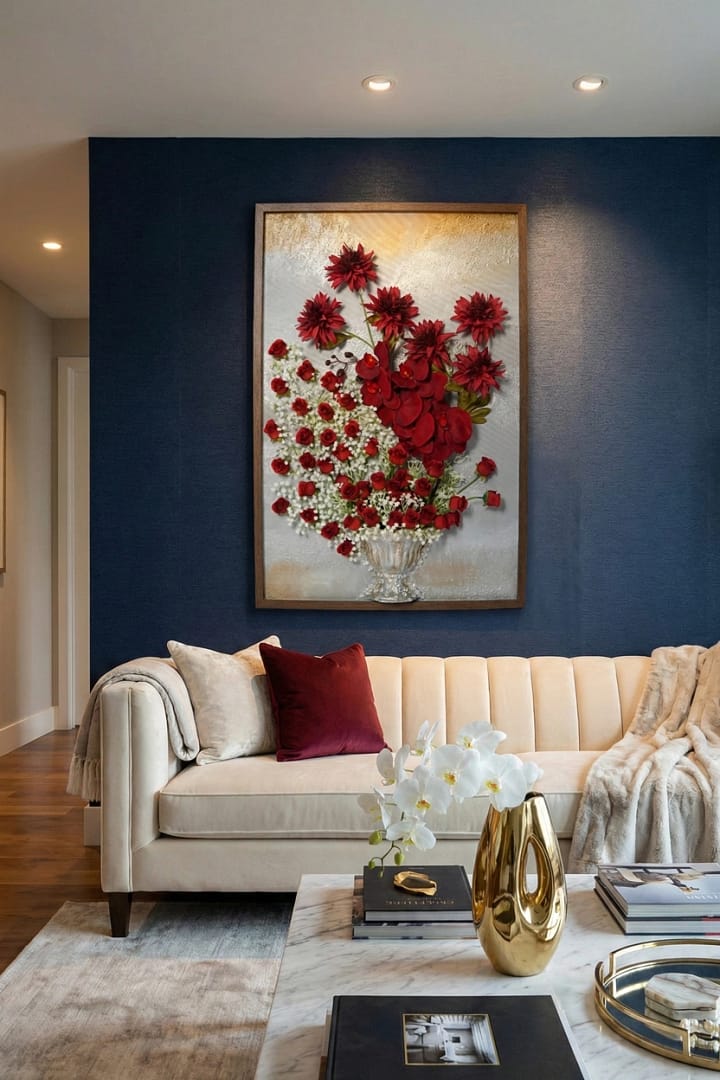 The Cascading Crimson Heart: Hand-Sculpted 3D High-Relief Floral Art (24x36") - Image 5