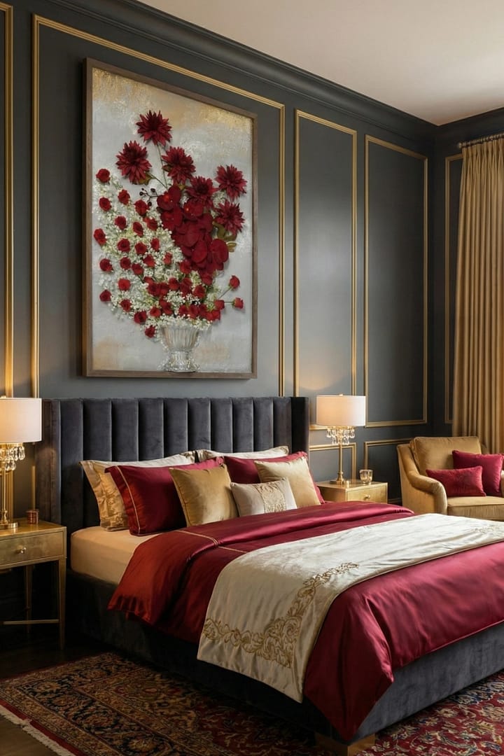 The Cascading Crimson Heart: Hand-Sculpted 3D High-Relief Floral Art (24x36") - Image 2