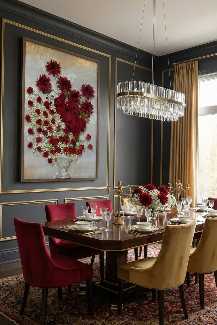 The Cascading Crimson Heart: Hand-Sculpted 3D High-Relief Floral Art (24x36") - Image 4