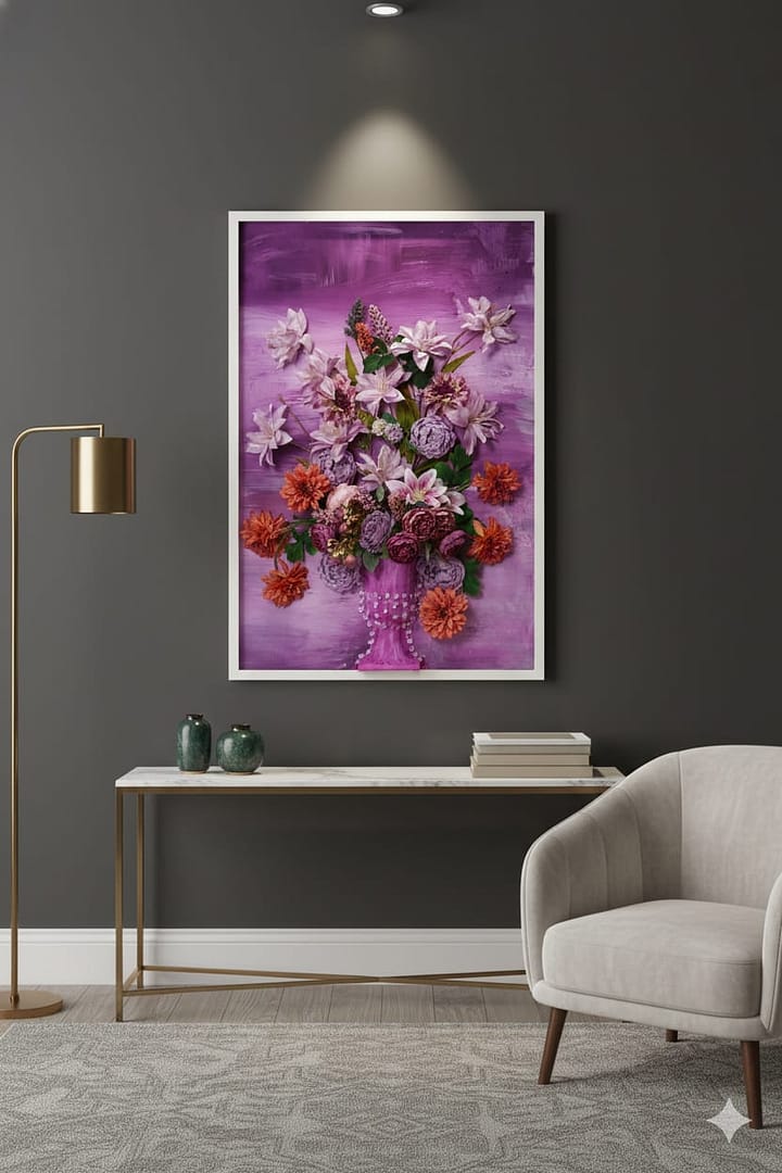 Citrus Zest Bouquet: Hand-Sculpted 3D High-Relief Floral Art (24x36")