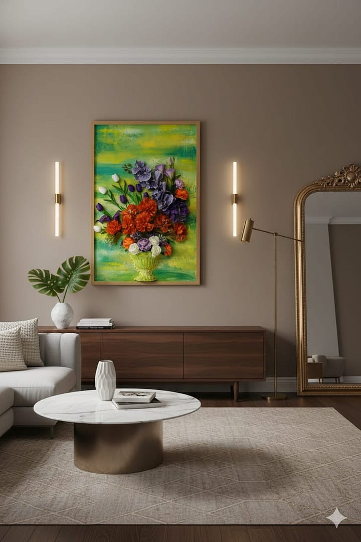 Midnight Sonata Bloom: Hand-Sculpted 3D High-Relief Floral Art (24x36")