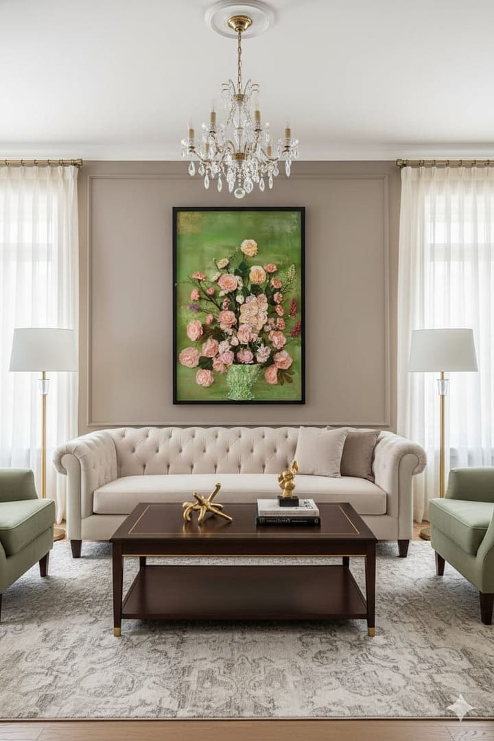 Emerald Blush Bouquet: Hand-Sculpted 3D High-Relief Floral Art (24x36")