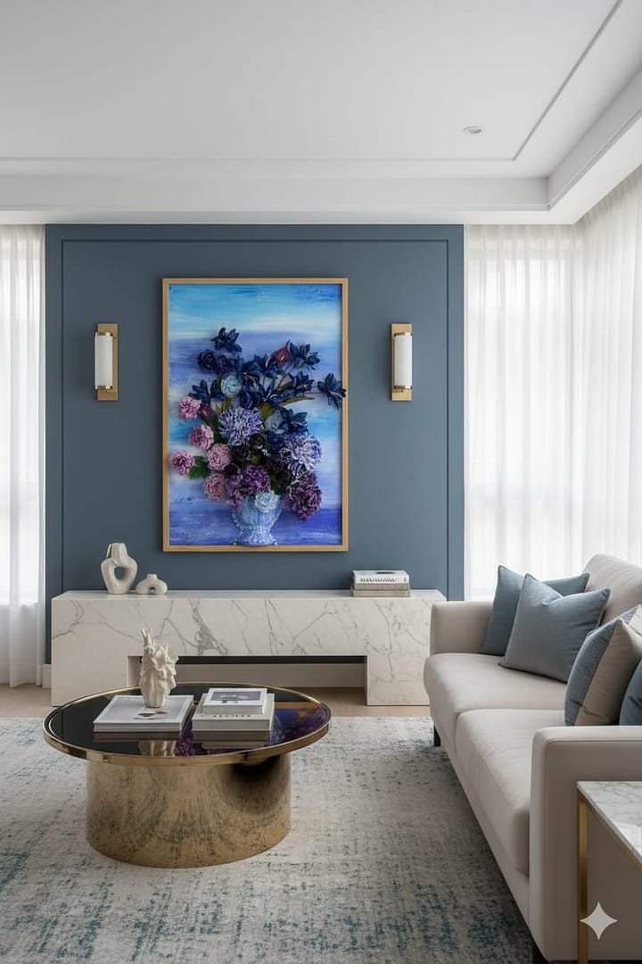 Twilight Indigo Bloom: Hand-Sculpted 3D High-Relief Floral Art (24x36")