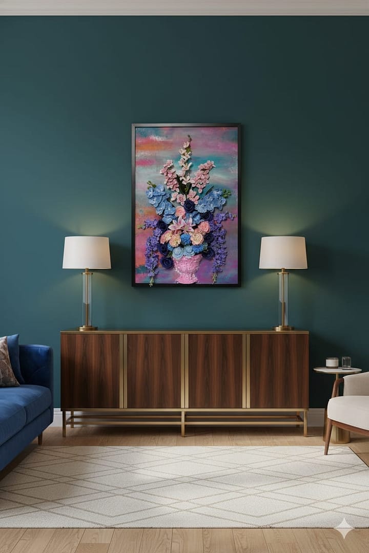 Cotton Candy Serenade: Hand-Sculpted 3D High-Relief Floral Art (24x36")