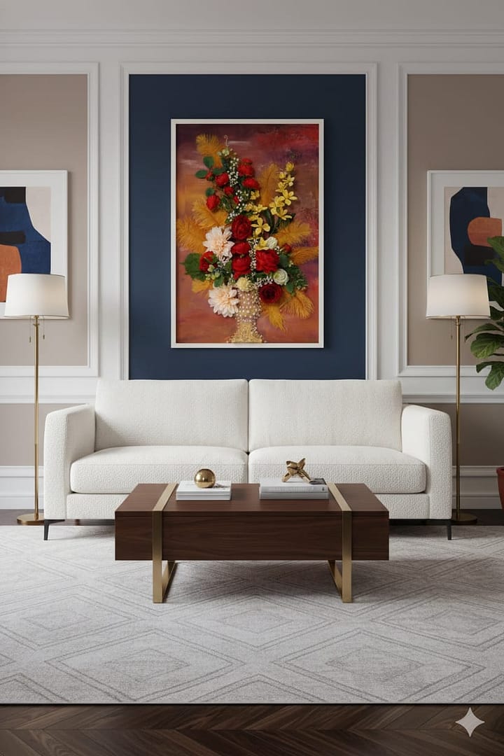 The Gilded Crimson Bouquet: Hand-Sculpted 3D High-Relief Floral Art (24x36")