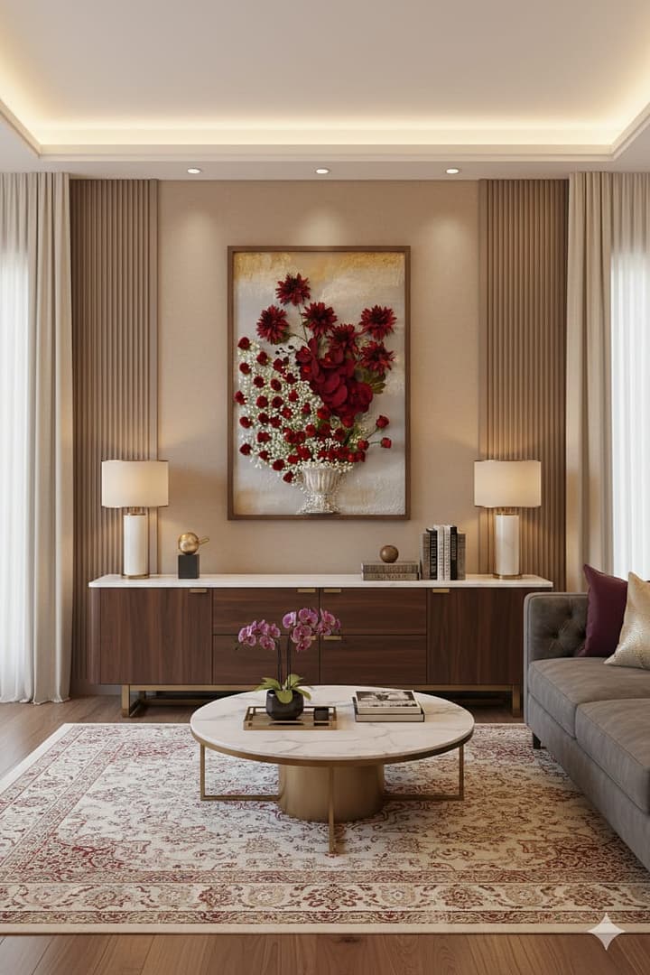 The Cascading Crimson Heart: Hand-Sculpted 3D High-Relief Floral Art (24x36")